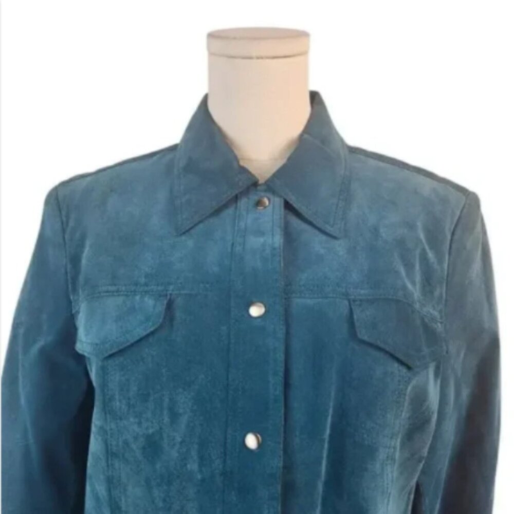 Valerie Stevens Medium Teal Blue Suede Leather Short Jacket Lined Snap Close - Picture 8 of 16